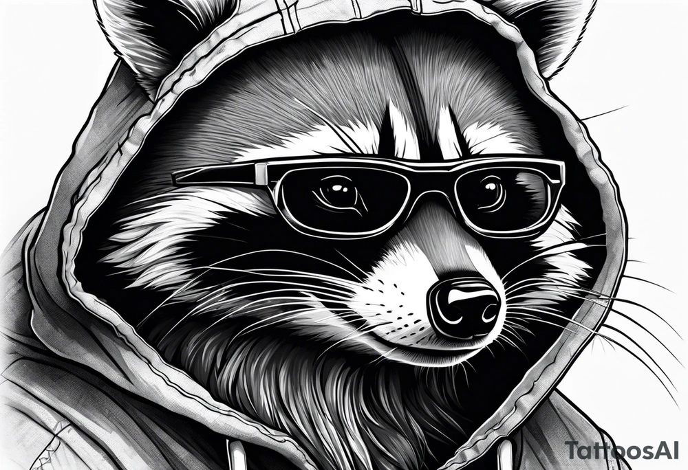 raccoon wearing a Superman hoodie tattoo idea