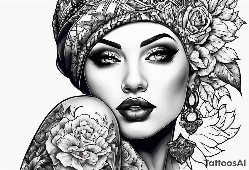 Bald woman tattoo idea