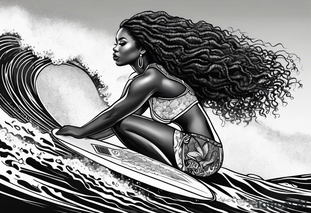 Black woman surfing
With natural hair tattoo idea