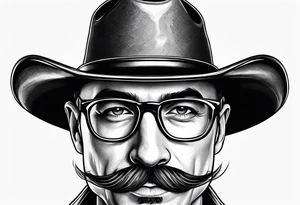 Wire rim glasses with a cowboy hat and handlebar mustache tattoo idea