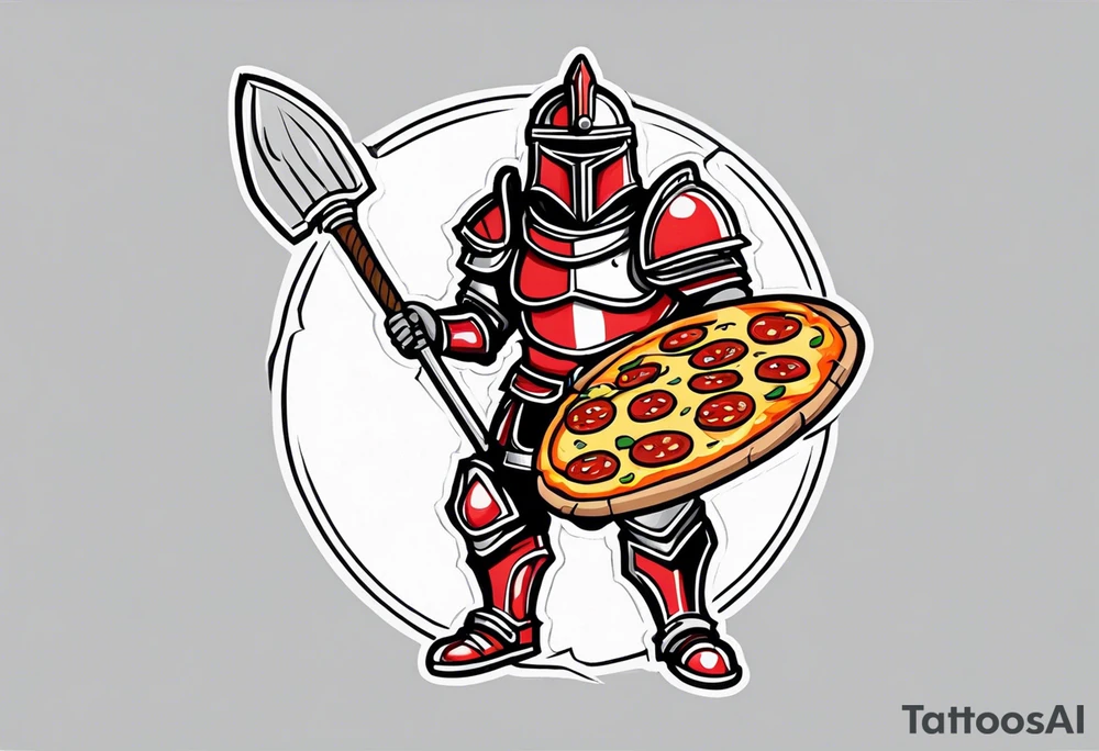 knigth in full armor
 holding a pizza shovel as a weapon tattoo idea