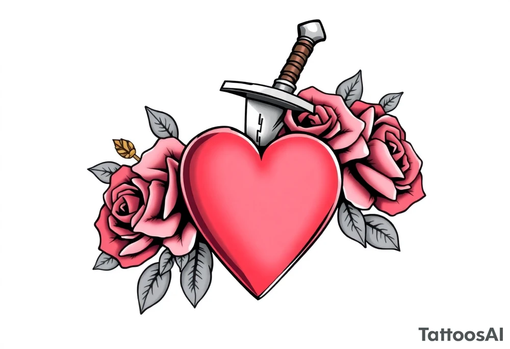 dagger piercing a heart with roses tattoo idea