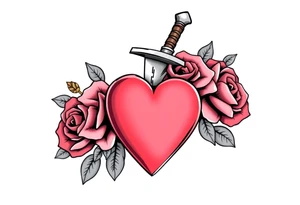 dagger piercing a heart with roses tattoo idea