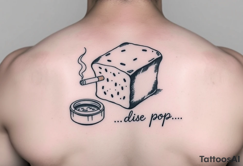 A loaf of bread smoking a cigarette with a ashtray  and pops written tattoo idea