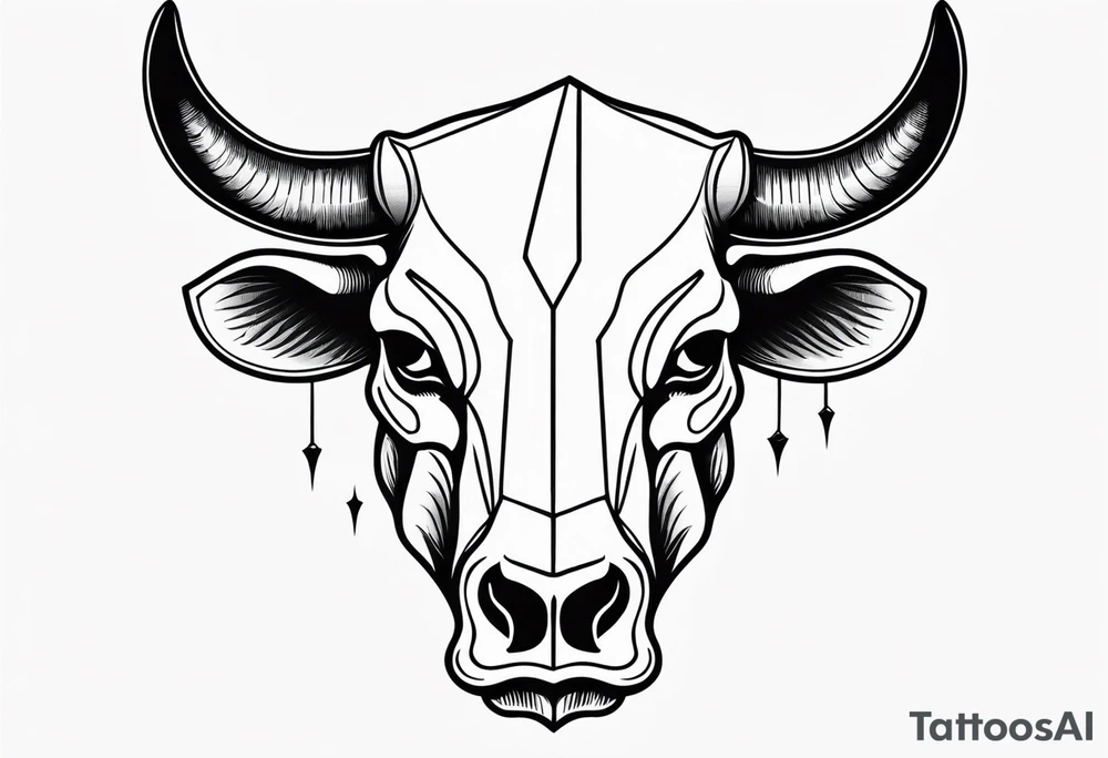 skull of a bull with a line frame, realistic, simple tattoo idea