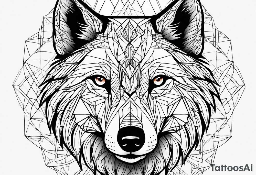 Un loup énervé avec la moitié de sa tête droite en squelette tattoo idea