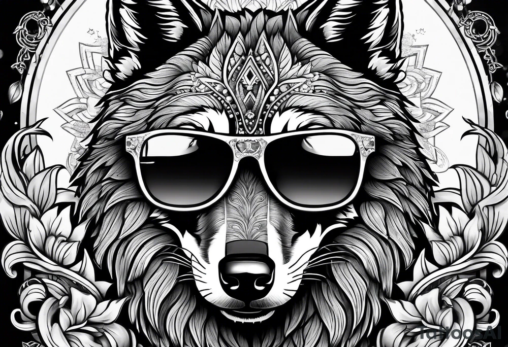 Badass Wolf wearing Sunglasses tattoo idea