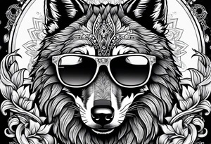 Badass Wolf wearing Sunglasses tattoo idea