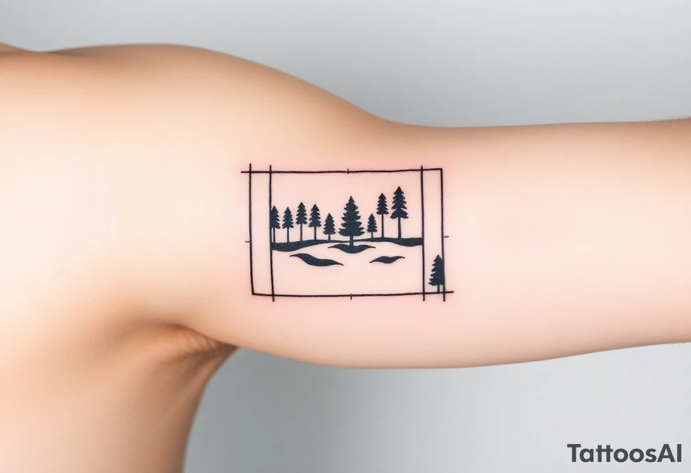inspiration: my childhood home had an arrangement of tiles in the formation of golden ratio. use this to create a tattoo for me with NO COLOURS using the idea of tiles and golden ratio. placement on upper outer arm or top of bicep so not too big. give me a range of ideas (including some without using tiles, and just the golden ratio). I want to symbolise how nature is made from golden ratio. also give ideas including trees as my garden had this arrangement surrounded by trees. the golden ratio was in a rectangular form. also show me ideas of tattoos placed on bicep not on the back tattoo idea