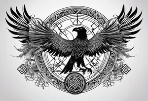 Viking Vegvisir with raven wings around it, Viking Valknut, tree of life with roots tattoo idea