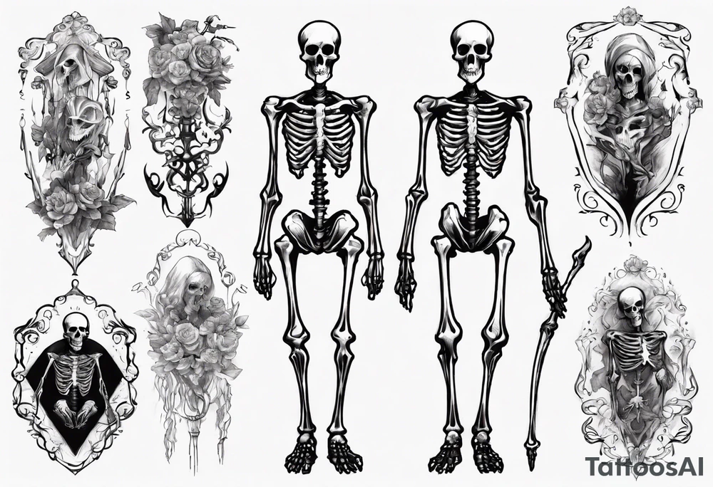 Tall creepy Skeletal figure tattoo idea