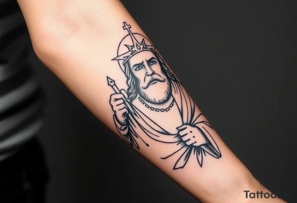 San Judas on forearm tattoo idea