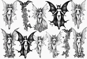 Fairy standing on top of bat tattoo idea
