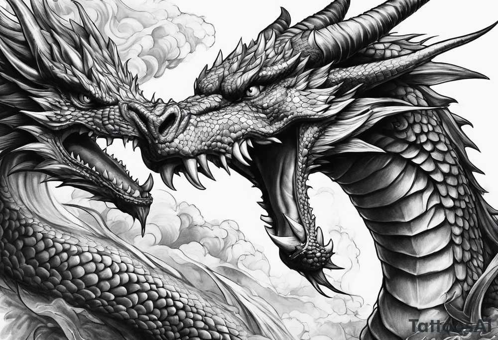 Dragon in battle with man portrait tattoo idea
