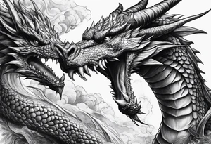 Dragon in battle with man portrait tattoo idea