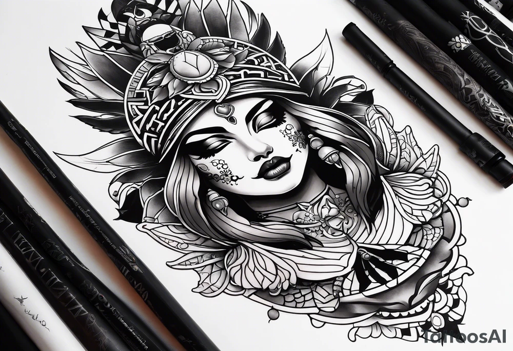 kali ma, alien goddess, valkrye, pirate, divine feminine, zenza resonance, pachamama, lotus azul, blank panther, eagle, skull, 5D, nueva gaya, dna 12 tattoo idea