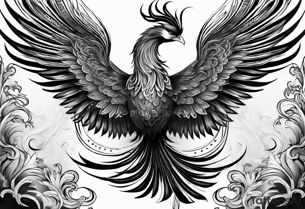 asian elegant phoenix
with a long neck, with no wings, graceful tattoo idea