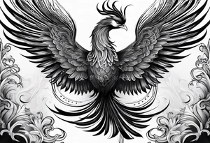 asian elegant phoenix
with a long neck, with no wings, graceful tattoo idea