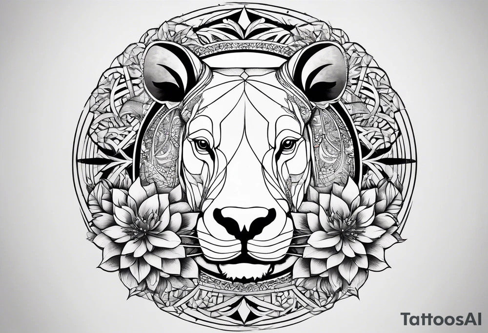 Very asymmetrical, +geometric pattern, with realistic full moon, with hippo at side look, +zen feel, + Buddhism touch, +tribal, +geometric, +inkart , +blackwork
with wintersweet flower bud, +portrait orientation, +inkart touch, tattoo idea