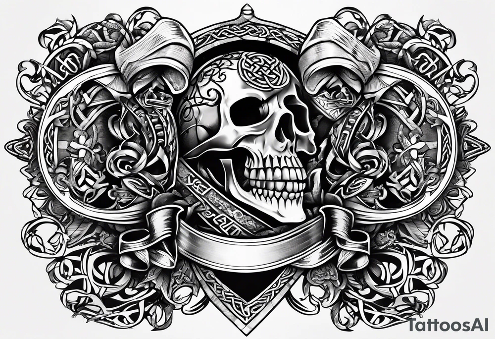Cheers Mate text, armband +Celtic +Cancer Ribbon +tribal +artistic tattoo idea