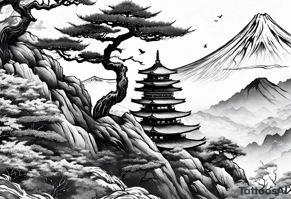 samurai and bonsai tree in japan tattoo idea