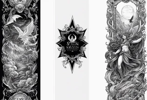 arm sleeve heaven at the top, satan falling down hellscape at bottom tattoo idea