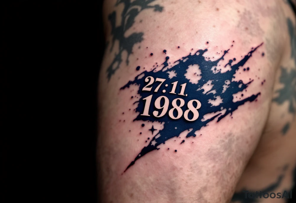 Classic 27.11.1988 carved in Roman numerals with deep navy blue shadows. tattoo idea