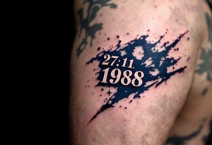 Classic 27.11.1988 carved in Roman numerals with deep navy blue shadows. tattoo idea