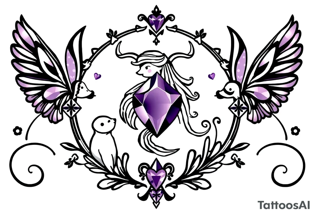 Zodiac sign Aquarius amethyst birthstone mother of 3 girls loves animals tattoo idea