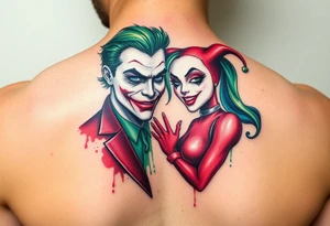 graphic 3d joker and Harley quin together design tattoo idea