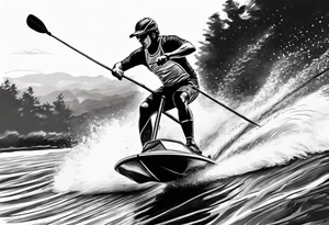 water skier being pulled by boat in slalom course tattoo idea