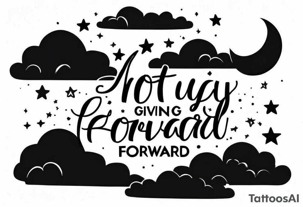 quote about not giving up and always moving forward with clouds and stars tattoo idea