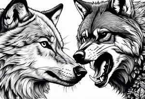 fight between Wolf and raccoon
Background Woods tattoo idea