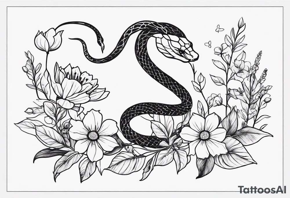 Snakes and wild flower tattoo idea