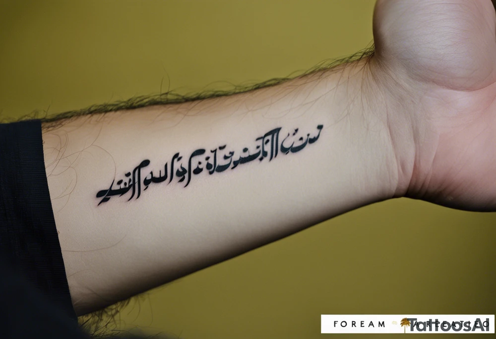 A forearm tattoo on the front of the forearm with the writing "فَأَيْنَ، يَا مَوْتُ، شَوْكَتُكَ؟ وَأَيْنَ، يَا مَوْتُ نَصْرُكَ؟ " fully visible tattoo idea