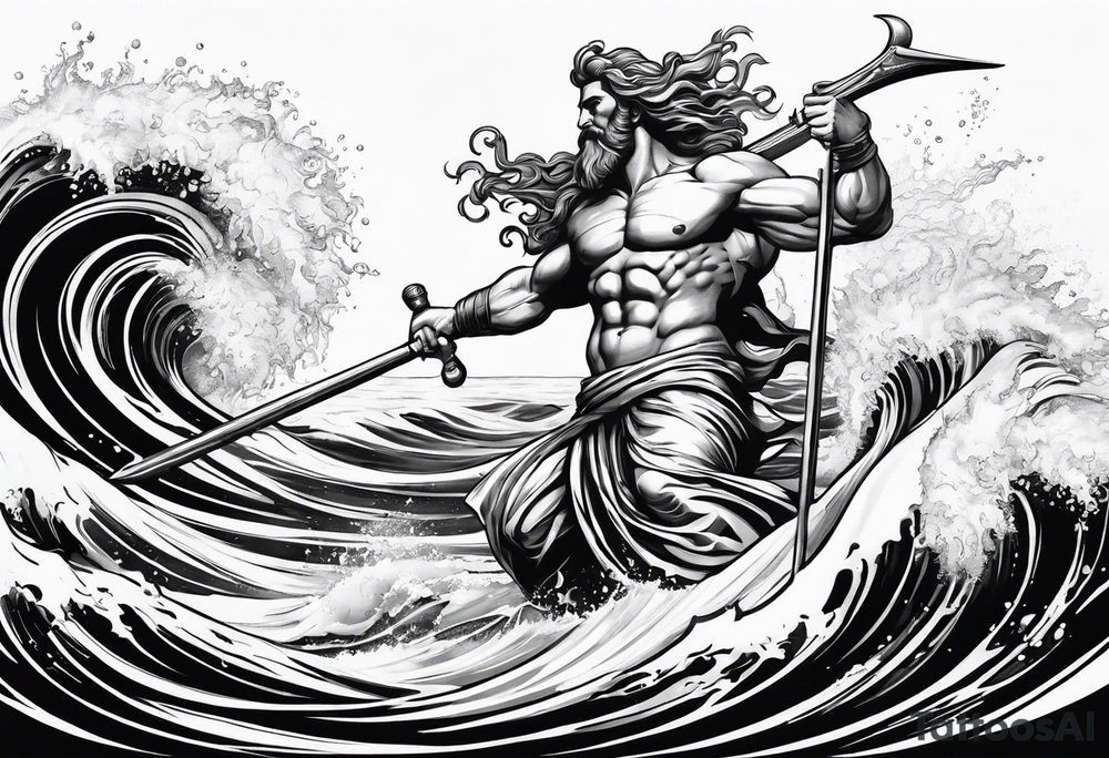 Poseidon steht in einer Welle im Meer tattoo idea