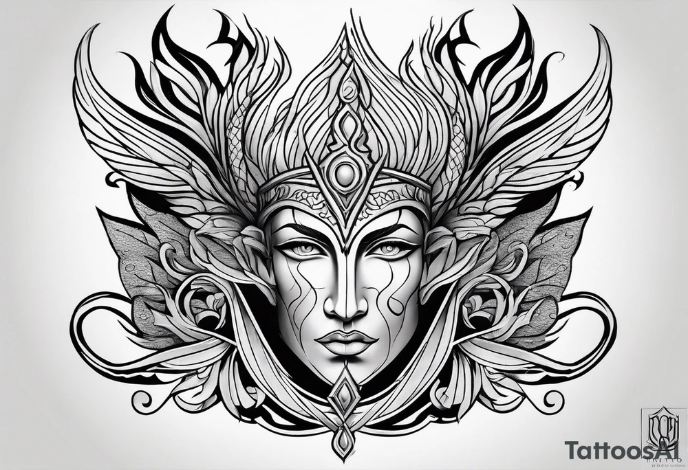 trident in flame tattoo idea