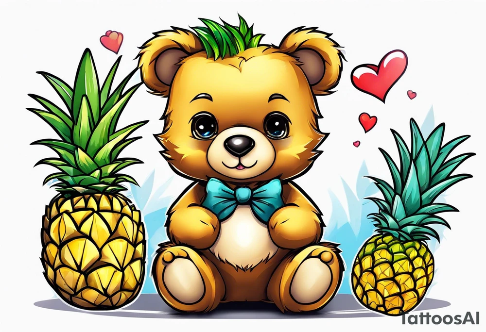 Teddy bear loves pineapple tattoo idea