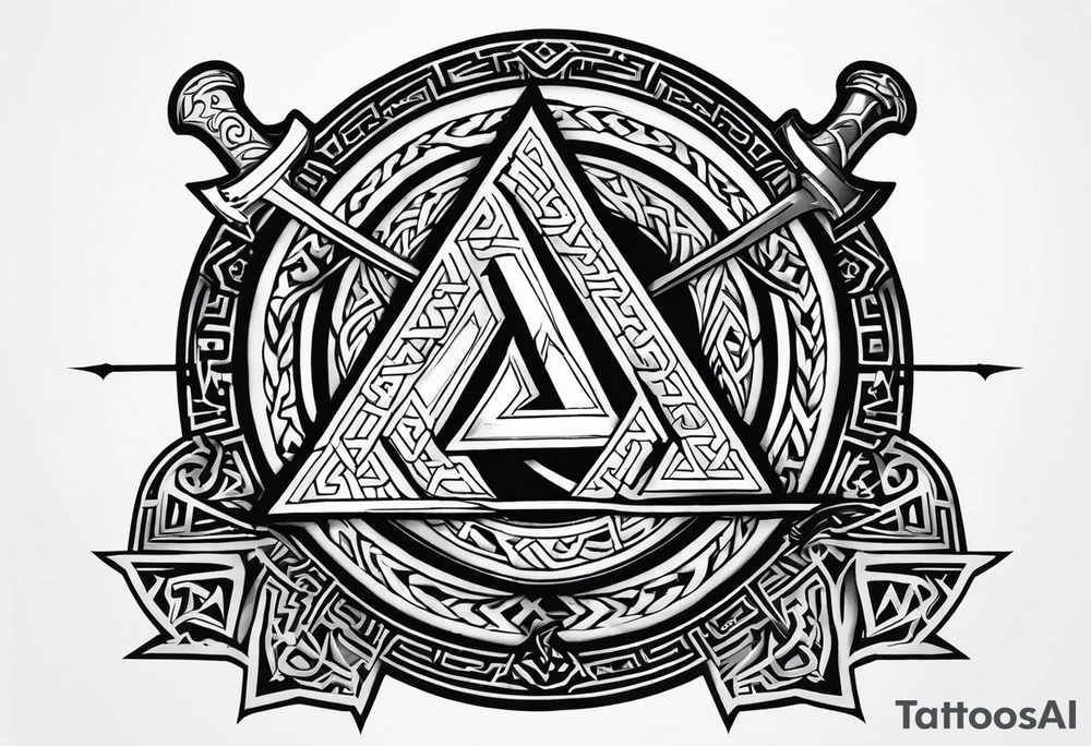 Valhalla shield valknut sword axe tattoo idea