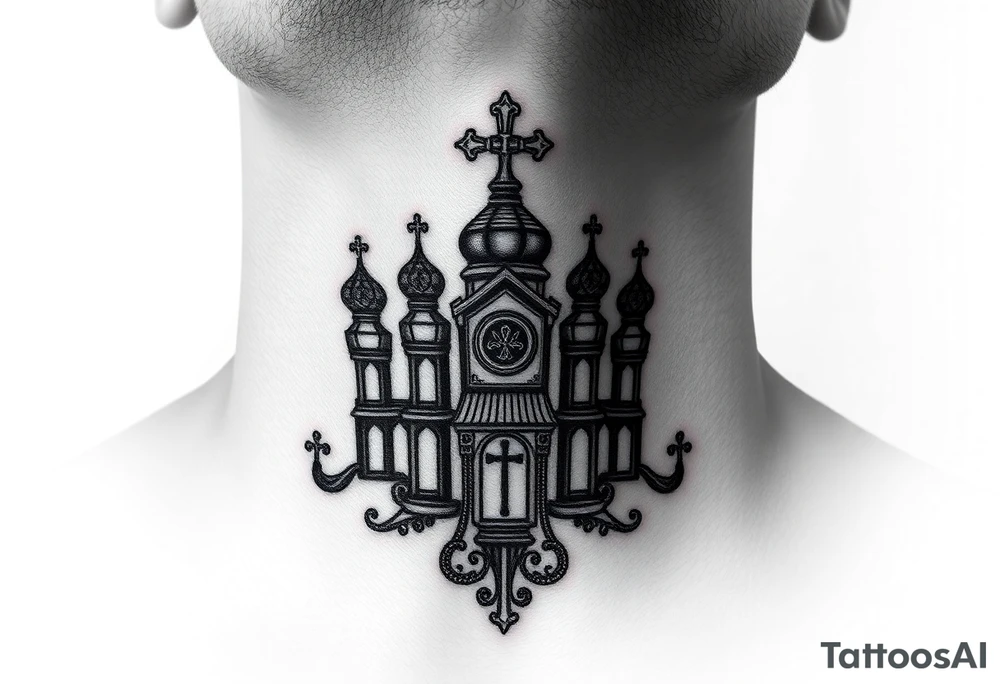 russian christian orthodox church military neck design front facing tattoo idea