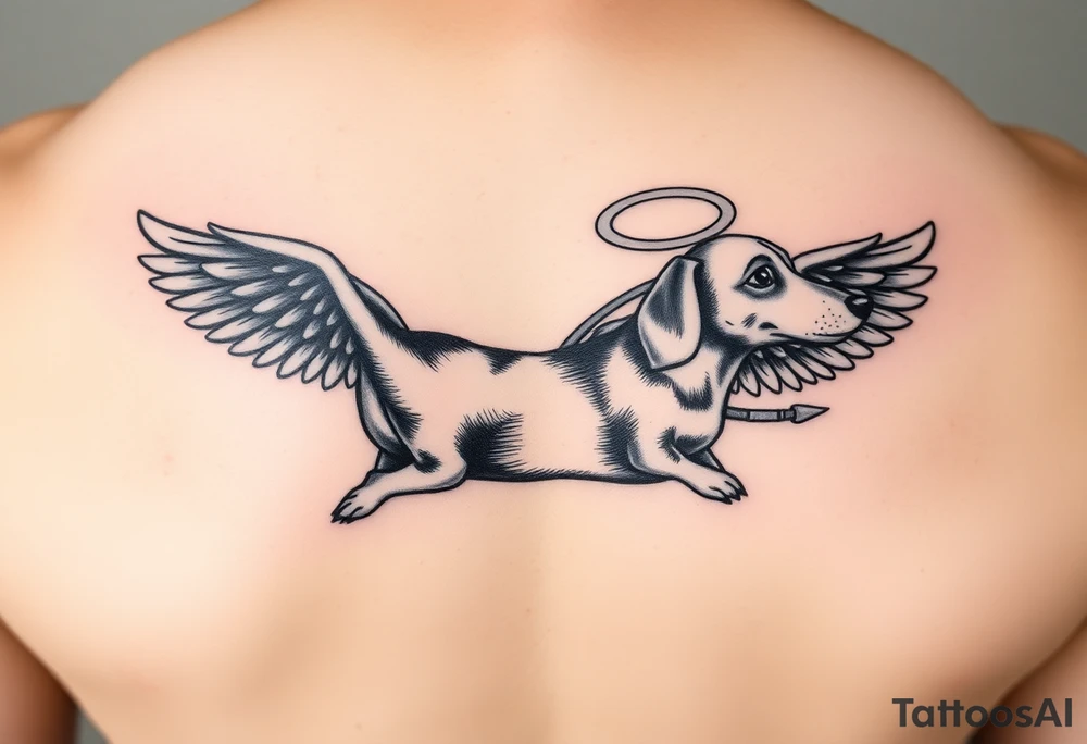 Dachshund with wings and halo tattoo idea