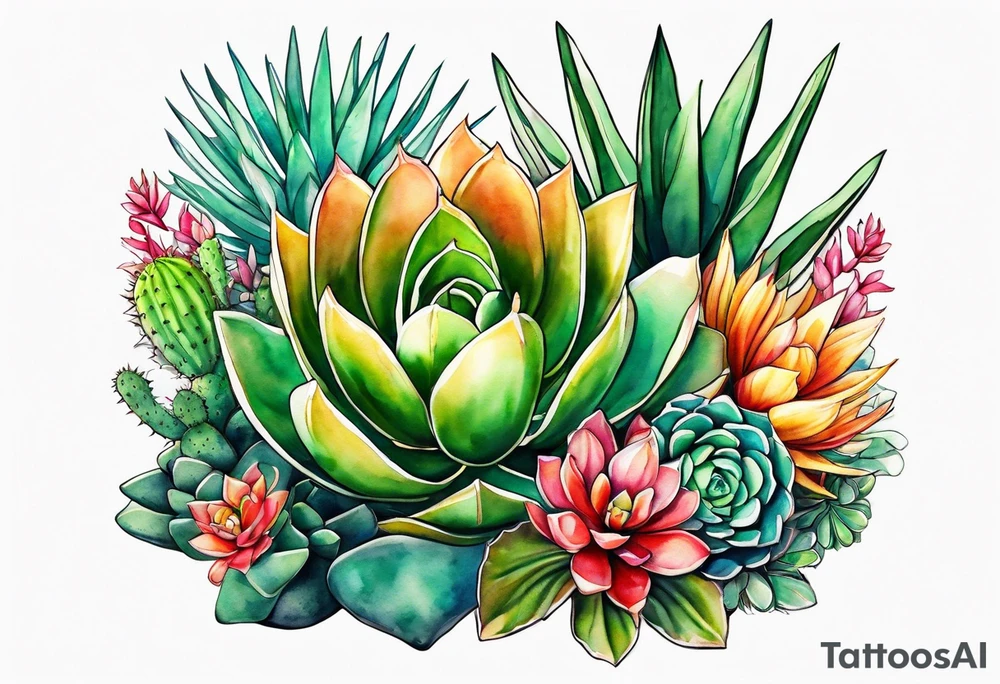 Mexican beach flora succulents and cactus tattoo idea