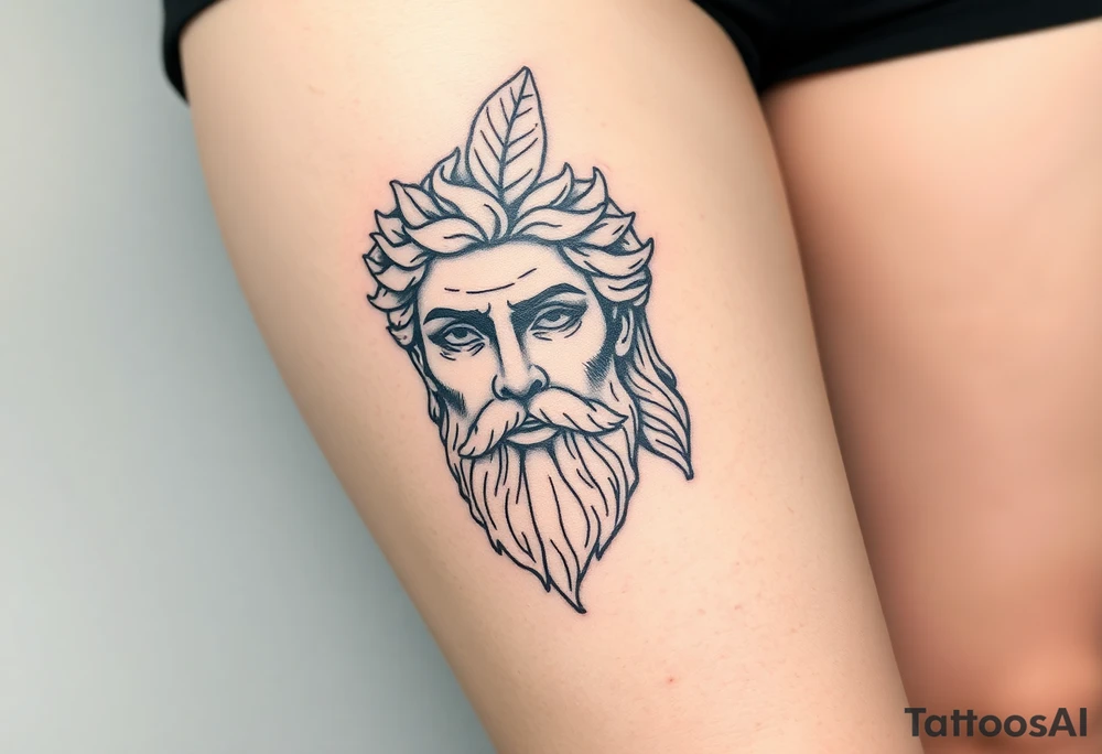 Platos Greek god only his face with a greek leaf on top tattoo idea