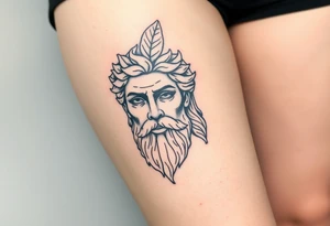 Platos Greek god only his face with a greek leaf on top tattoo idea