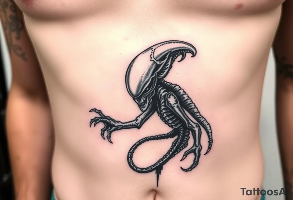 Alien on stomach tattoo idea