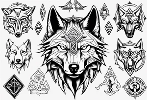 wolf head with zelda symbols tattoo idea