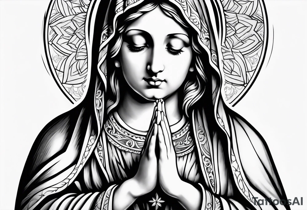 virgin mary praying with shading tattoo idea