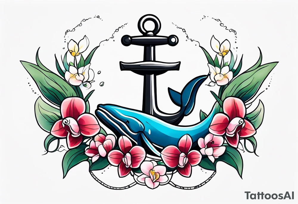 An anchor and orchids and a whale tattoo idea