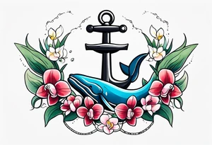 An anchor and orchids and a whale tattoo idea