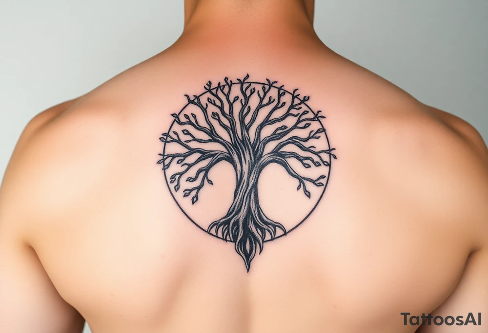 yggadrisl tree of life with circle tattoo idea